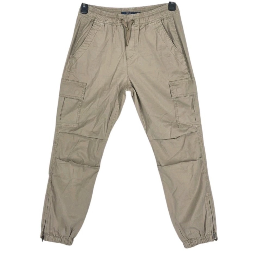 Polo Ralph Lauren Womens XS Khaki Tan Cargo Jogger Pants Drawstring Zip Ankle